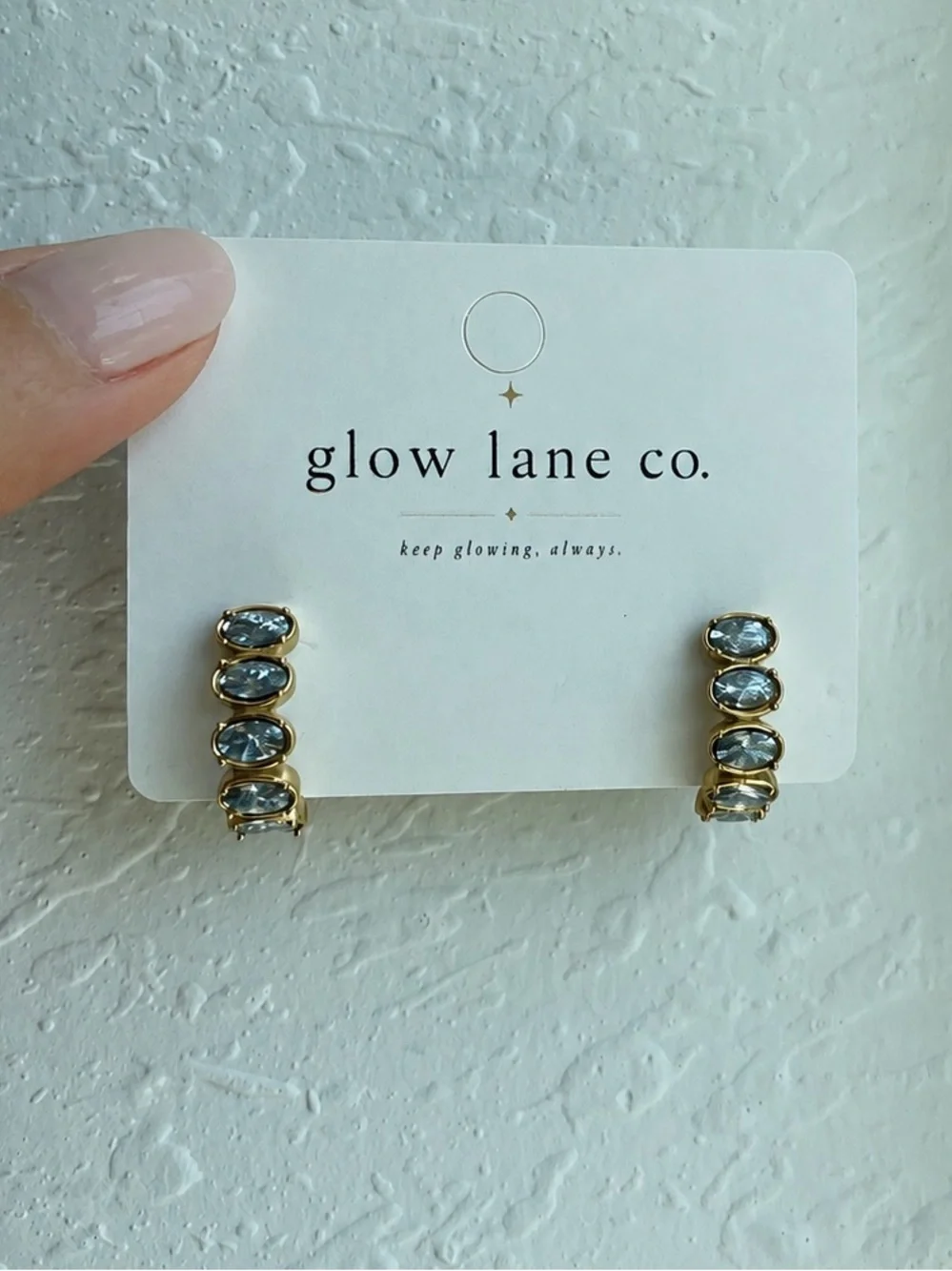 18K Gold PVD Clear Oval Stone Huggie Earrings